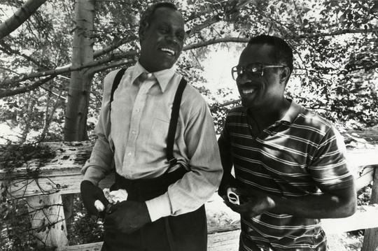 Danny Glover and Charles Burnett on the set of <em>To Sleep with Anger</em>